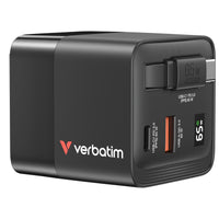 Verbatim GaN Charger 65W 2 Port retr cable US/EU/UK