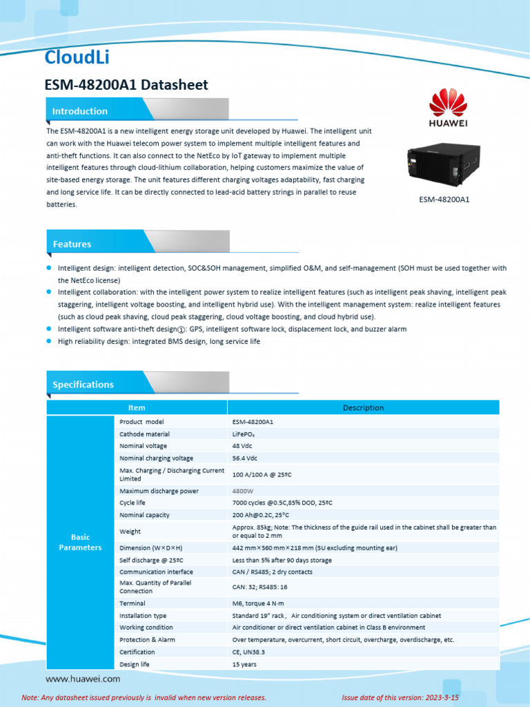 Huawei ESM-48200A1 intelligent lithium battery module