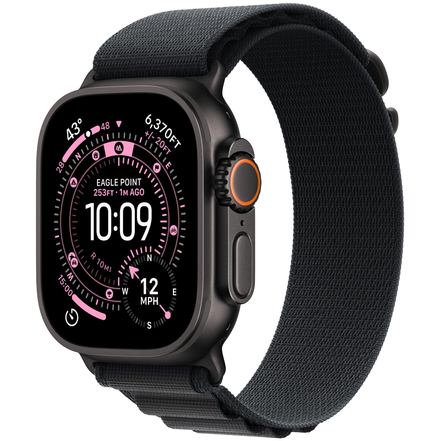 Apple Watch Ultra 3 GPS + Cellular 49mm Black Titanium Case with Black Alpine Loop - Large