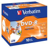 VERBATIM DVD-R 16X Printable Jewel Case 4.7GB - 10 Pack