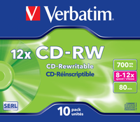 VERBATIM CD-RW 8X-12X Jewel Case 700MB 10 Pack