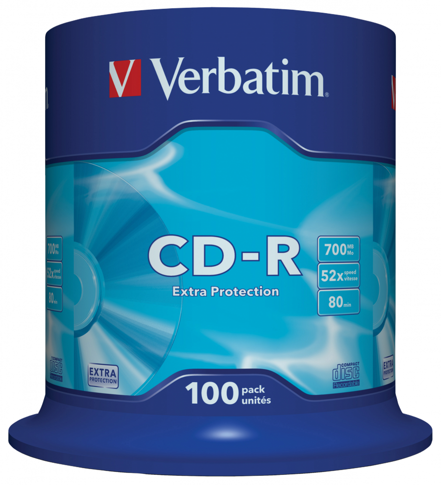 VERBATIM CD-R 52X Extra Protection Spindle 700MB 100 Pack