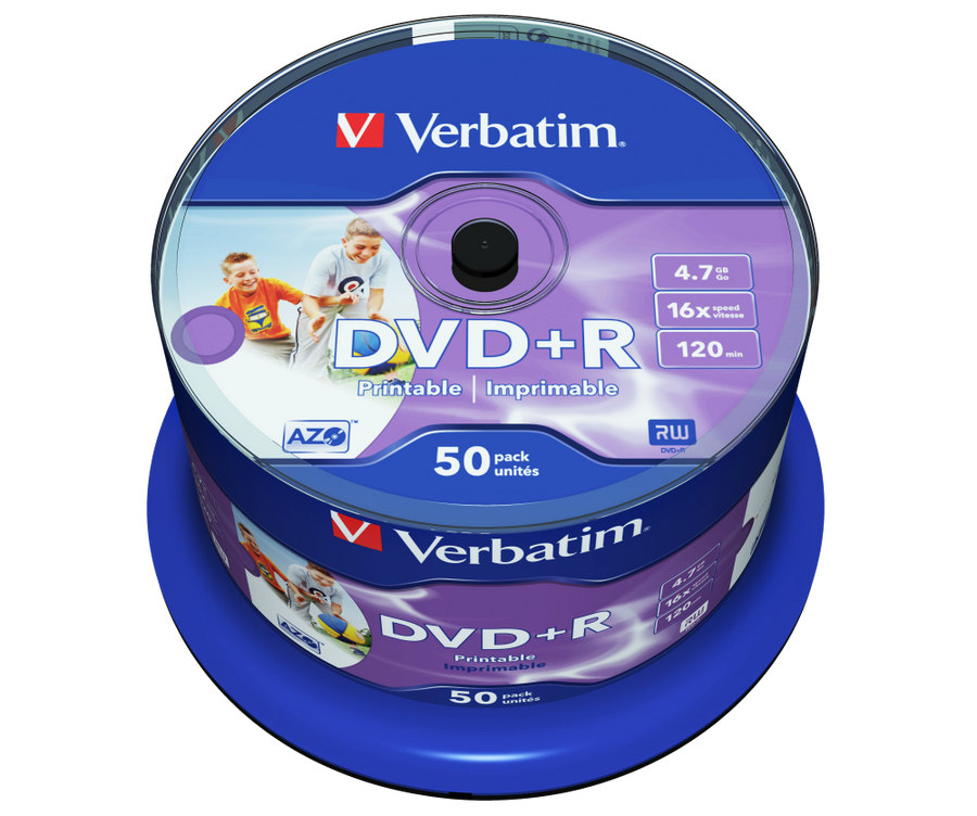 VERBATIM DVD+R 16X Printable Spindle 4.7GB 50 Pack