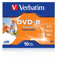 VERBATIM DVD-R 16X Printable Jewel Case 4.7GB 10 Pack