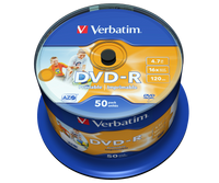VERBATIM DVD-R 16X Wide Printable Spindle NO ID 4.7GB 50 Pack