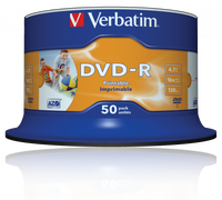 VERBATIM DVD-R 16X Wide Printable Spindle NO ID 4.7GB 50 Pack