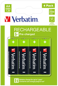 Verbatim AA Rechargeable Batteries (2 500 series) 4 Pack