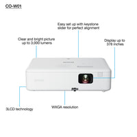Epson CO-W01 3000 Lumen WXGA Home and Office Projector - Image 3