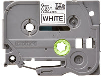 Brother 6mm Black on White Laminated tape