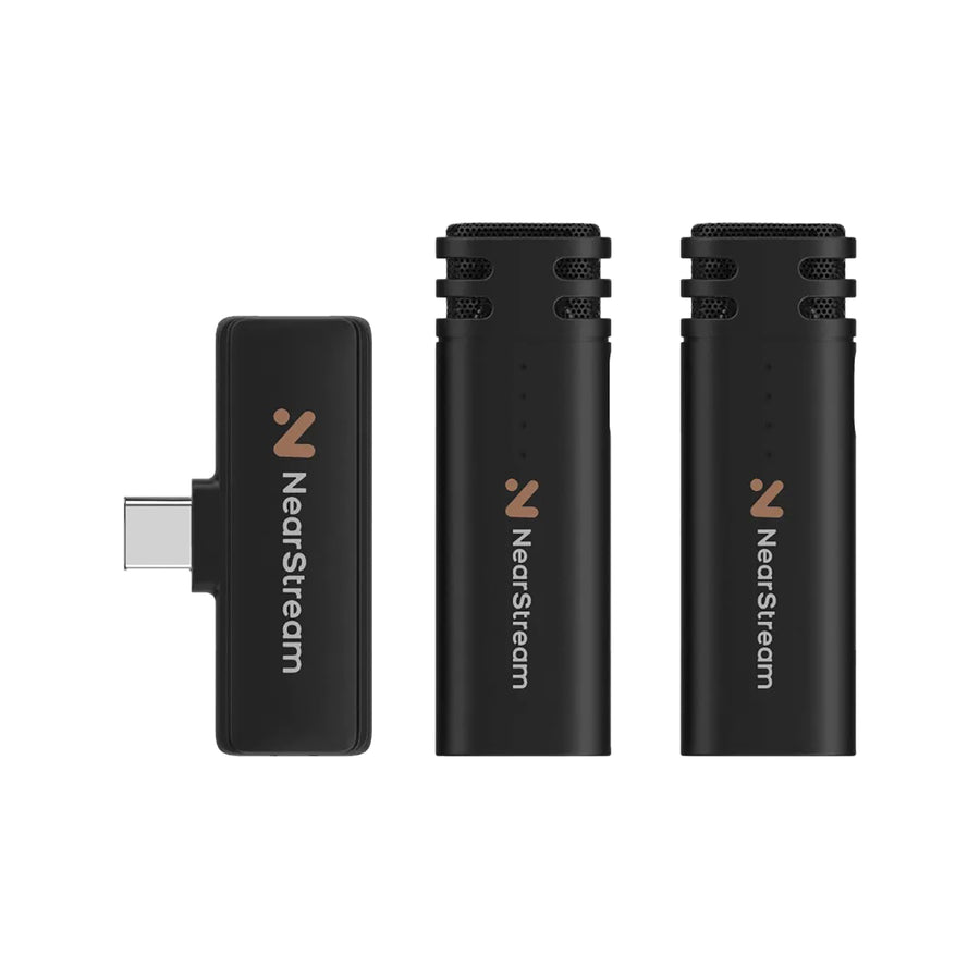 NearStream AWM10T-P Dual Mini Wireless Clip-on Microphones 2TX+1RX USB-C 2.4GHz 35ft Range