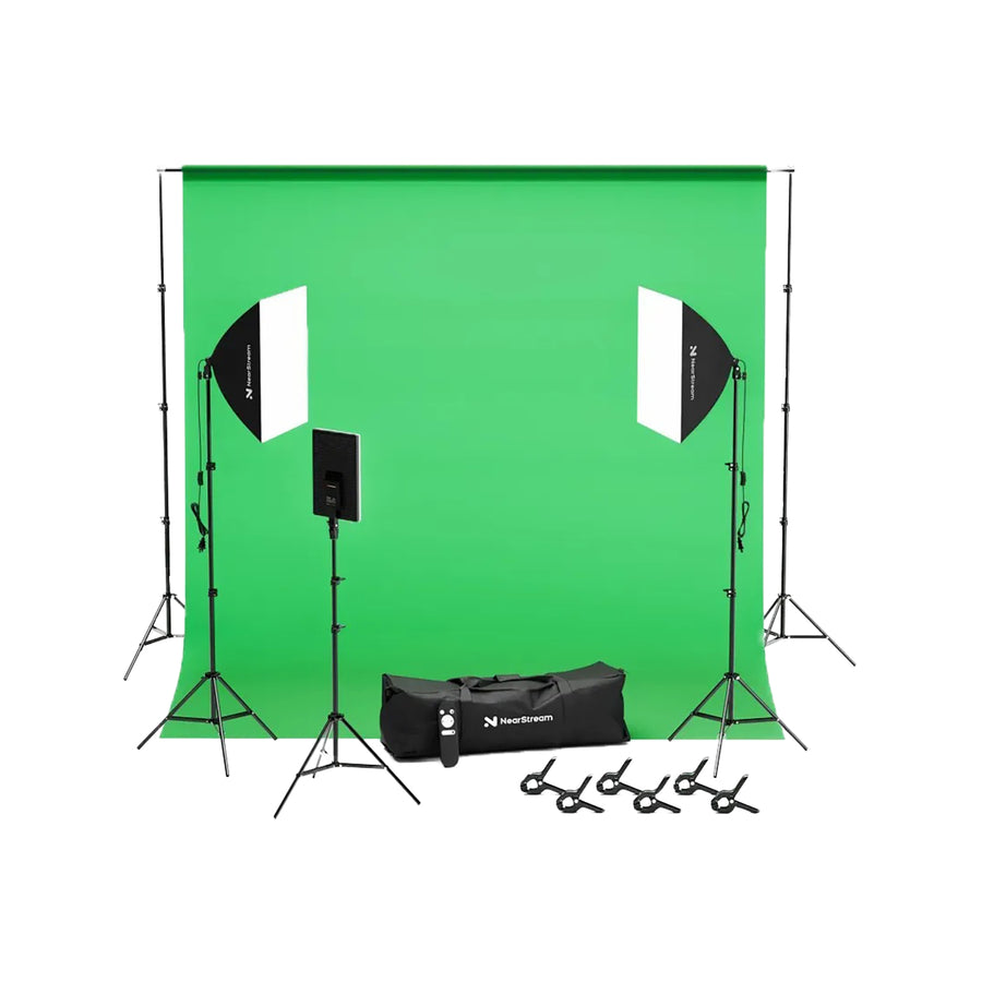 NearStream VK40 Green Screen Photography Kit 9.8x9.8ft Backdrop 2x 45W Softboxes 19-inch LED Panel