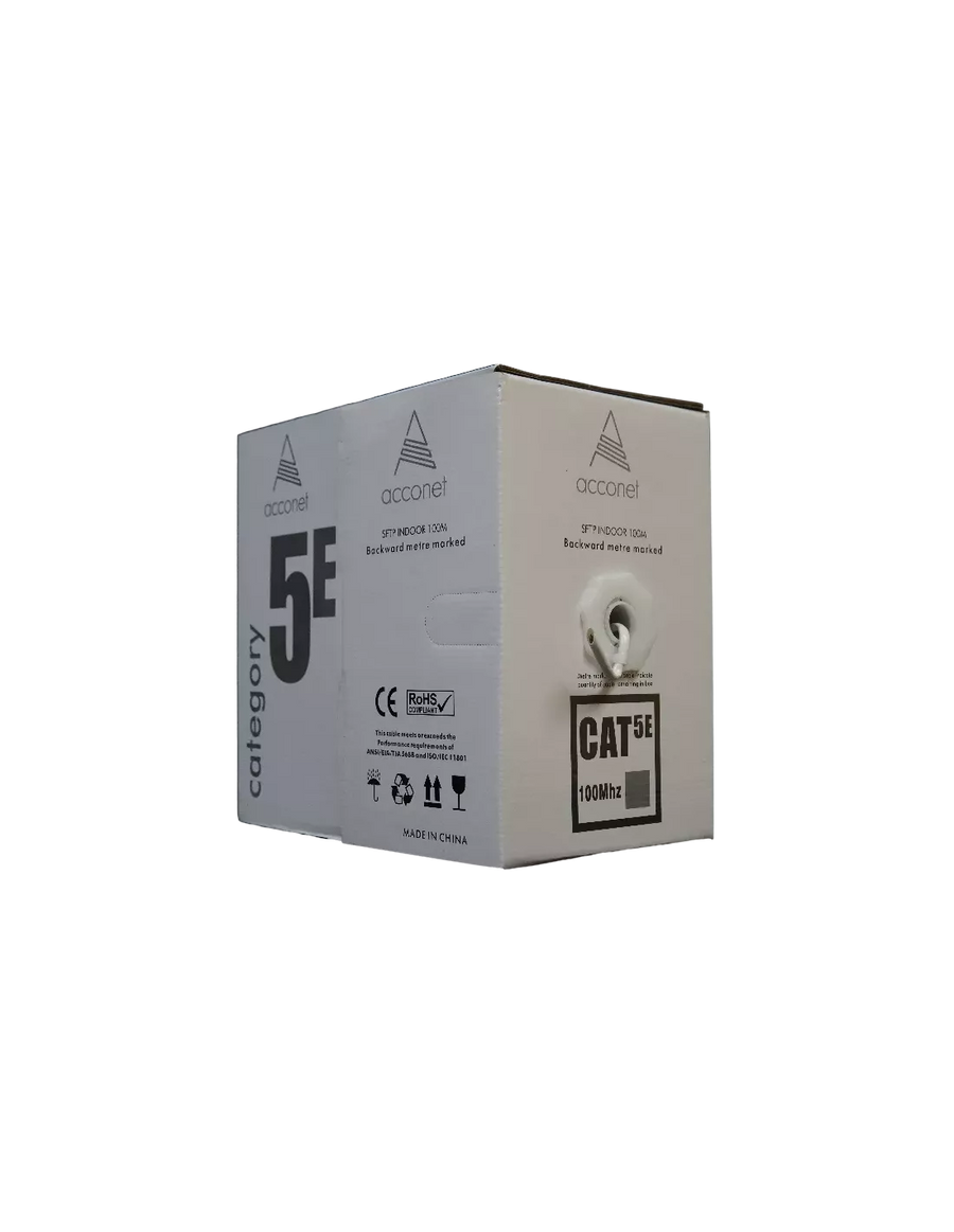 Acconet CAT5e Indoor Ethernet Cable 100m White CCA STP Pull Box | CAT5-100-SC-STP