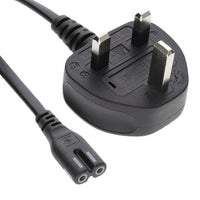 UK 3-pin plug to Figure 8 (C7) power cable, 0.75mm2, black