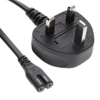 UK 3-pin plug to Figure 8 (C7) power cable, 0.75mm2, black, plug detail