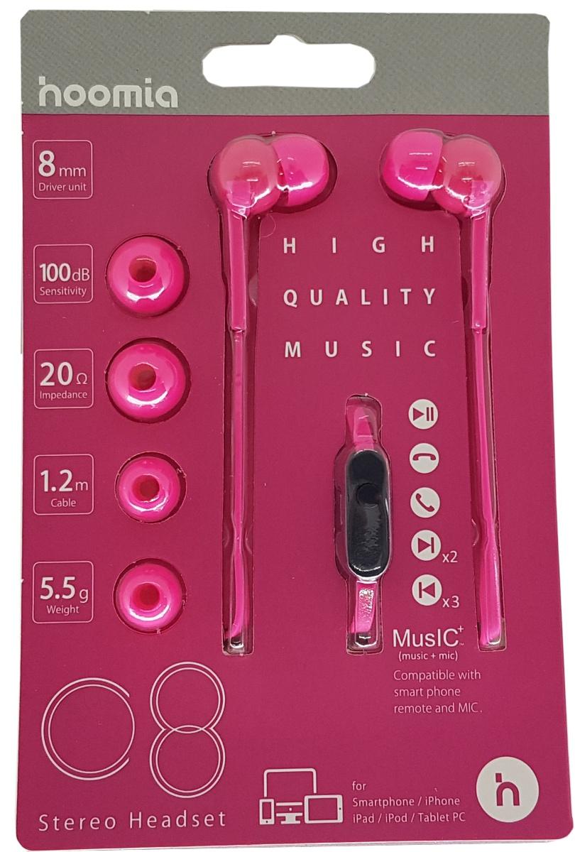 Hoomia Stereo Earphone + Mic Hot Pink 1.2M