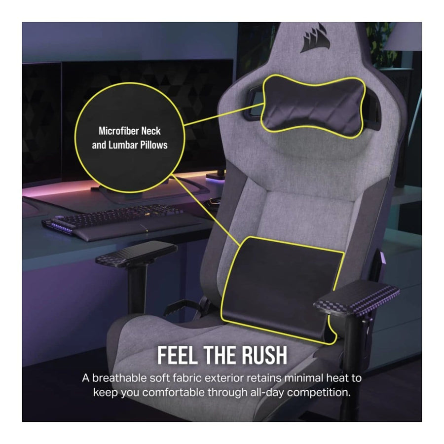 Corsair T3 Rush Gaming Chair Soft Fabric Memory Foam Lumbar Support (Charcoal/Grey)