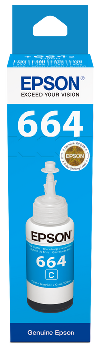 Epson 664 Ink Bottles Cyan 70ml EcoTank L565/ L550/ L486/ L455/ L386/ L382/ L365/ L355/ L355/ L310/ L3070 ... 6500 pages