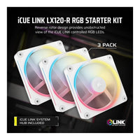 Corsair iCUE LINK LX120-R RGB 120mm PWM Reverse Fans Starter Kit 3-Pack with System Hub (White) - Image 3