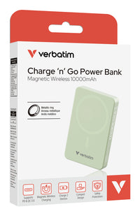 Verbatim Charge 'n' Go Essentials Power Bank Magnetic Wireless 10000mAh Green