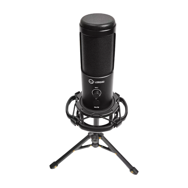 LORGAR Voicer 721, Gaming Microphone, Black, USB condenser microphone with tripod stand, pop filter
