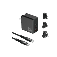 RCT 65W GaN Fast Charging Travel Kit EU UK SA Adapter Plugs and Cable