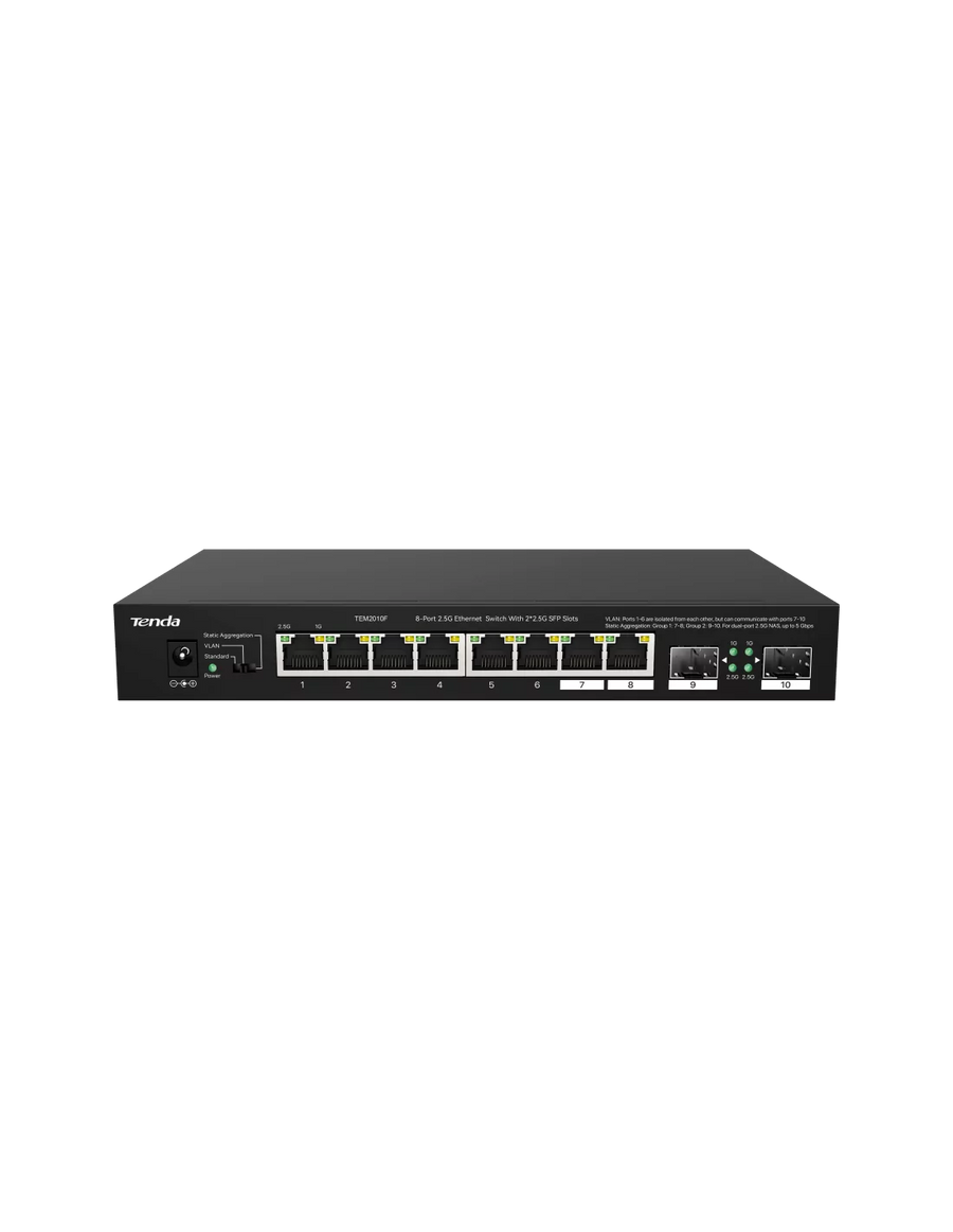 Tenda 8-Port 2.5G Ethernet Switch with 2x 2.5G SFP slots | TEM2010F