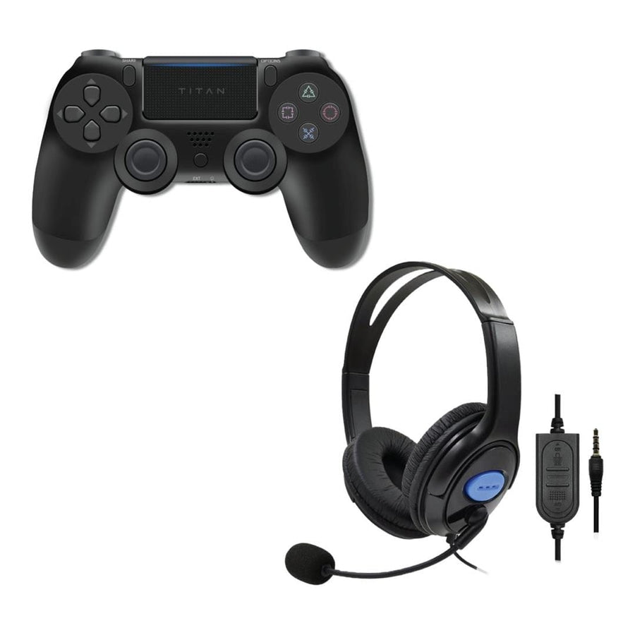 Wireless BT Controller & Wired Headset Bundle PS4 - Black - 1