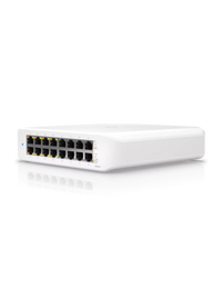 UBIQUITI Lite 16 PoE; (8) GbE PoE+, (8) GbE ports; 45W total PoE availability; Wall mountable.