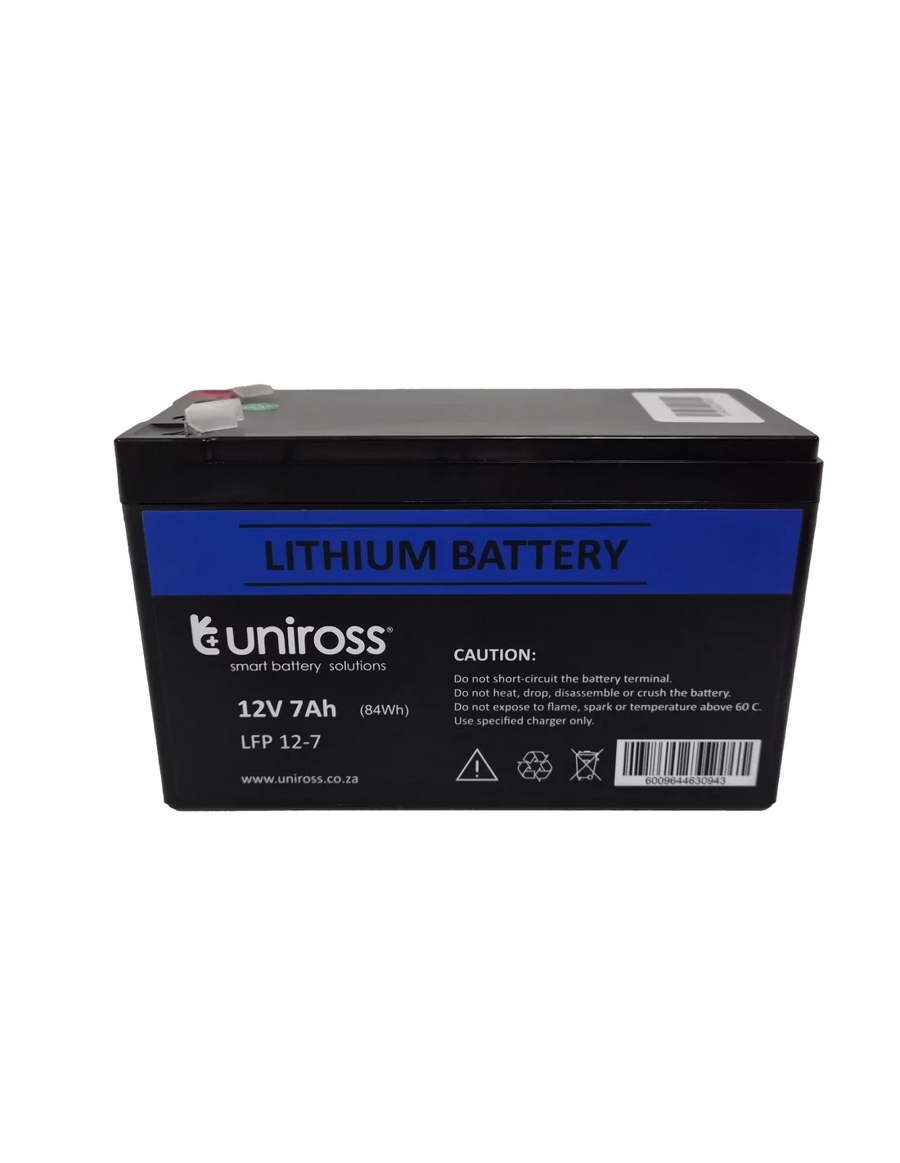 Uniross 12.8V 7Ah (89.6Wh) LiFEPO4 Battery | UR-BAT-LiFePO4-12-7
