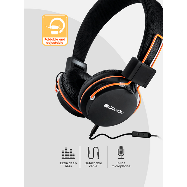 CANYON headset HP-2 Mic 1.2 m Black
