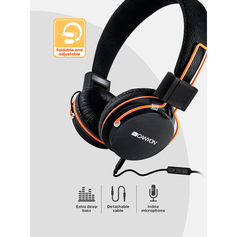 CANYON headset HP-2 Mic 1.2 m Black