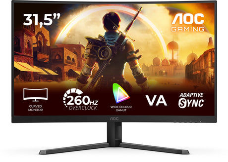 AOC- C32G42ZE Curved Monitor, 32 inch, VA FHD 260Hz, MPRT 1500R, 0.3ms, HDMI DP, VESA