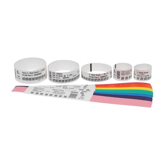 Zebra Wristband; Polypropylene; 1x11in (25.4x279.4mm); Direct thermal; Z-Band Direct; Adhesive closure; 3in (76.2mm) core; 450/r