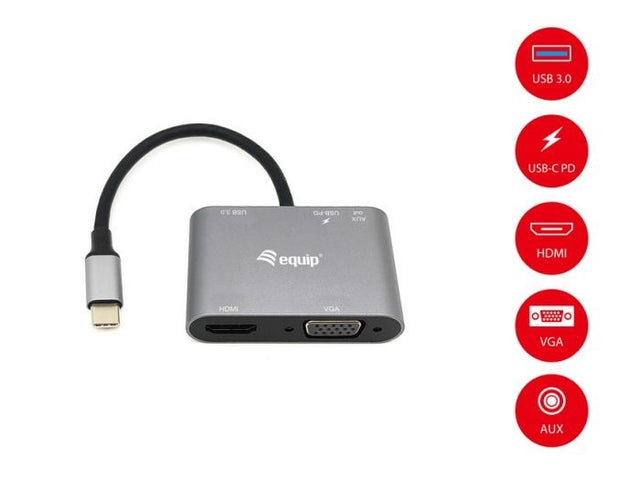 EQUIP HUB, TYPE-C TO VGA + HDMI (PD)