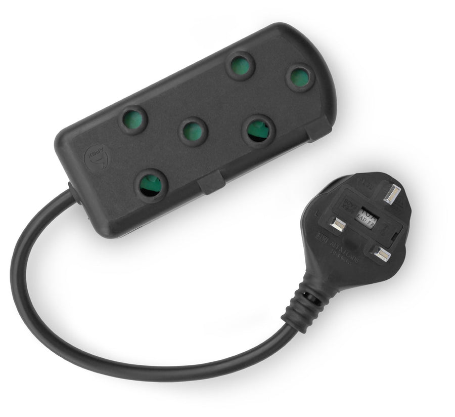 RCT 2 SA SOCKET MULTIPLUG WITH UK PLUG - Black