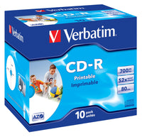 VERBATIM CD-R 52X Printable Jewel Case 700MB - 10 Pack