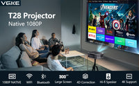 VGKE T28 Projector - 5" LCD Screen - 1920*1080P Resolution - 4500 Lumens - 4000:1 Contrast Ratio - Android