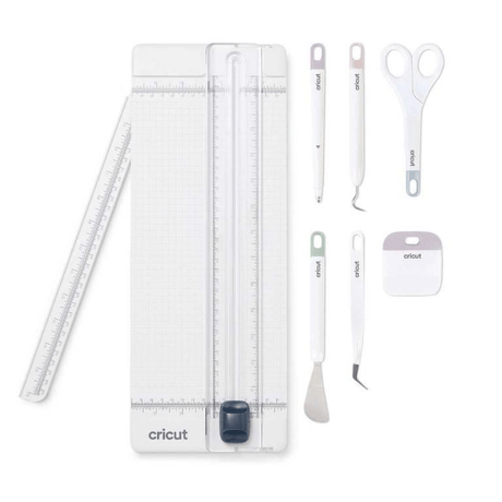 Cricut 13 Inch Essential Tool Set. trimmer, scroing stylus, spatula, weeder, scraper, scissors
