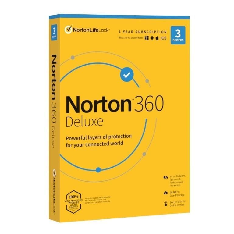 Norton 360 Deluxe 1-User 3 Device 1-Year Subscription Download | Promo Discounted License for Win/Mac