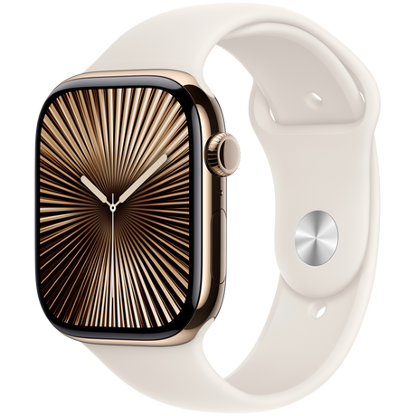 Apple Watch Series 10 GPS + Cellular 46mm Gold Titanium Case with Starlight Sport Band - S/M