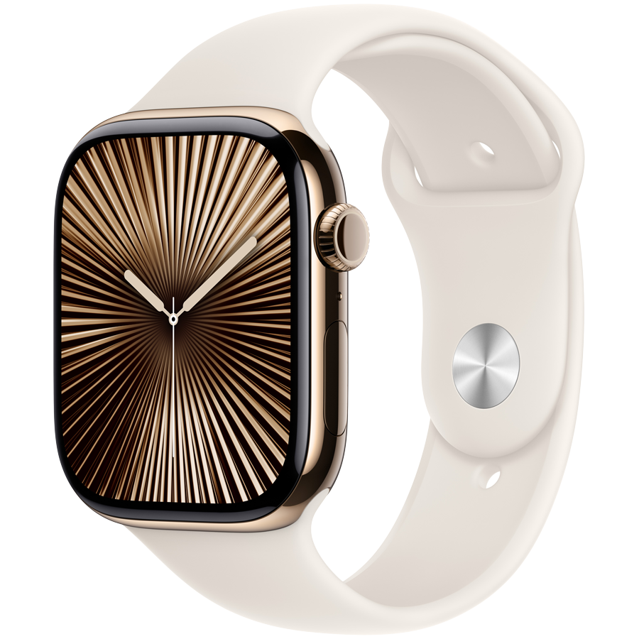 Apple Watch Series 10 GPS + Cellular 46mm Gold Titanium Case with Starlight Sport Band - S/M