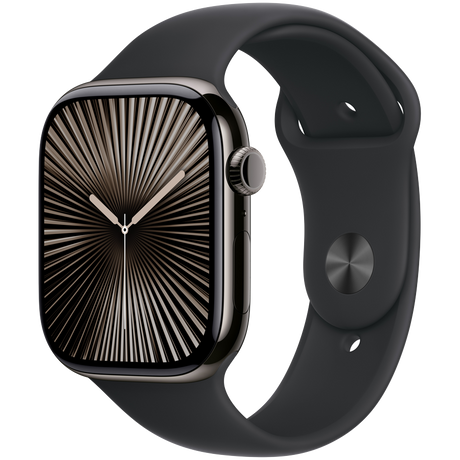 Apple Watch Series 10 GPS + Cellular 46mm Slate Titanium Case with Black Sport Band - S/M