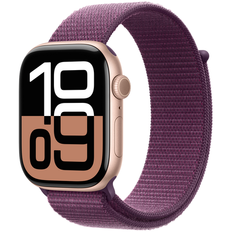 Apple Watch Series 10 GPS + Cellular 46mm Rose Gold Aluminium Case with Plum Sport Loop