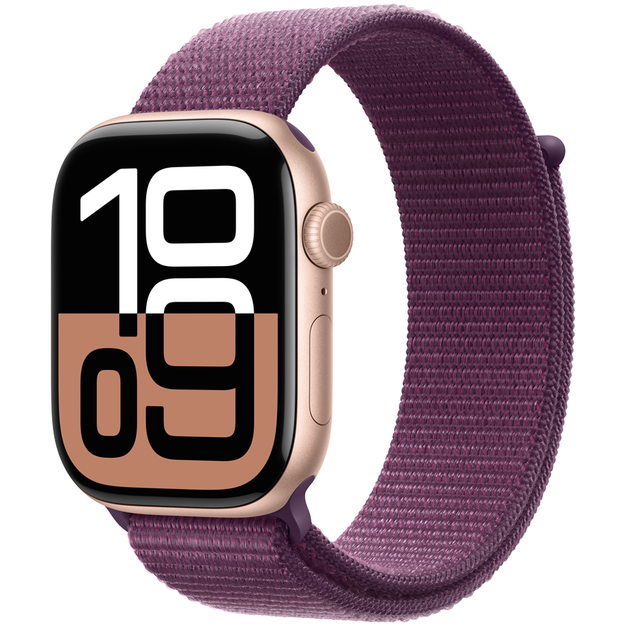 Apple Watch Series 10 GPS + Cellular 46mm Rose Gold Aluminium Case with Plum Sport Loop