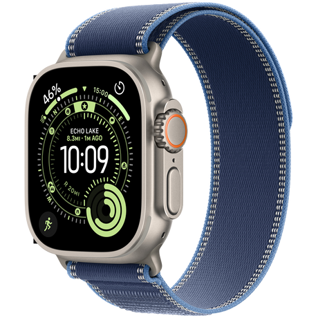 Apple Watch Ultra 3 GPS + Cellular 49mm Natural Titanium Case with Blue/Bright Blue Trail Loop S/M