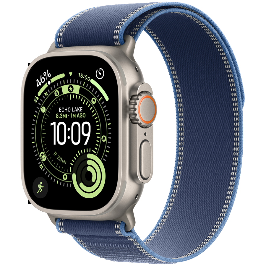Apple Watch Ultra 3 GPS + Cellular 49mm Natural Titanium Case with Blue/Bright Blue Trail Loop S/M