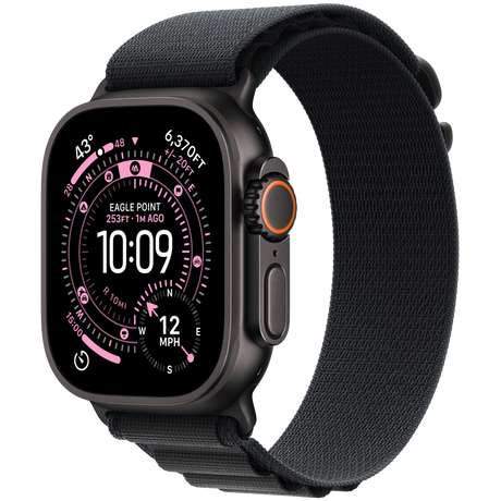 Apple Watch Ultra 3 GPS + Cellular 49mm Black Titanium Case with Black Alpine Loop - Large