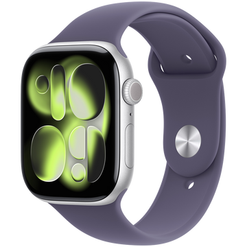 Apple Watch Series 11 GPS 46mm Silver Aluminium Case with Purple Fog Sport Band - S/M