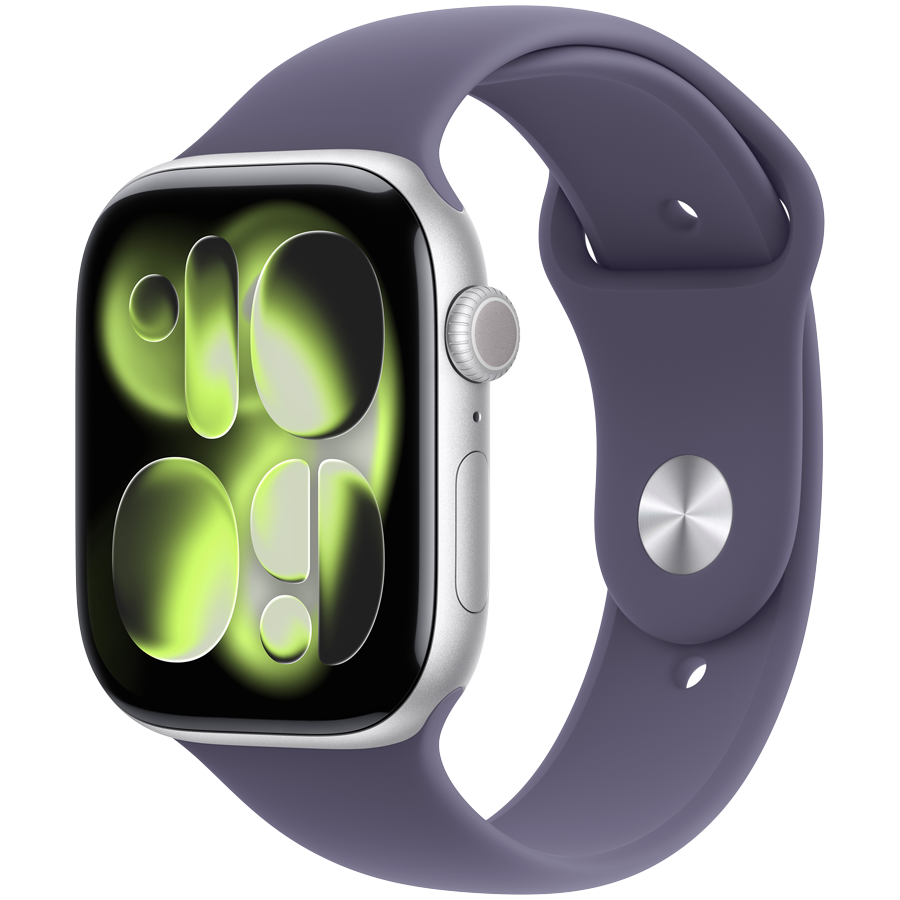 Apple Watch Series 11 GPS 46mm Silver Aluminium Case with Purple Fog Sport Band - S/M
