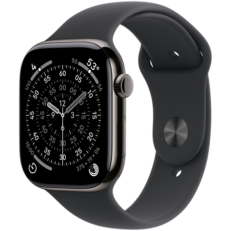 Apple Watch Series 11 GPS + Cellular 46mm Slate Titanium Case with Black Sport Band - M/L